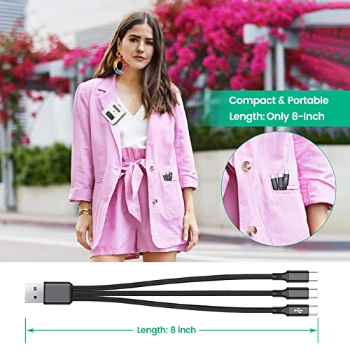 3-in-1 Charging Cable for Rode Wireless Pro, Go 2, Go 3 Microphones, 8-Inch - size: 8-Inch
