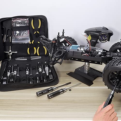 RC Station RC Tool Kit 26in1 RC Car Tool Kit Multi RC Tools Screwdriver Pliers Set Flat, Phillips, Hex, RC Car Tool Set Box for RC Car Drone 1/8 1/10 Traxxas Axial Arrma Redcat Losi RC Repair Tool Box
