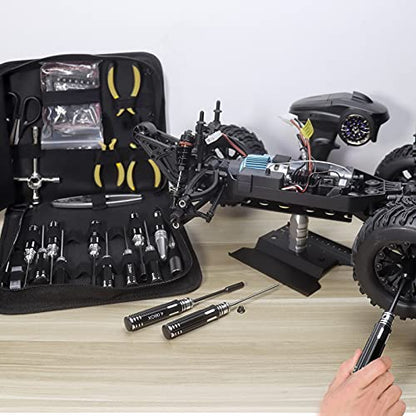 RC Station RC Tool Kit 26in1 RC Car Tool Kit Multi RC Tools Screwdriver Pliers Set Flat, Phillips, Hex, RC Car Tool Set Box for RC Car Drone 1/8 1/10 Traxxas Axial Arrma Redcat Losi RC Repair Tool Box