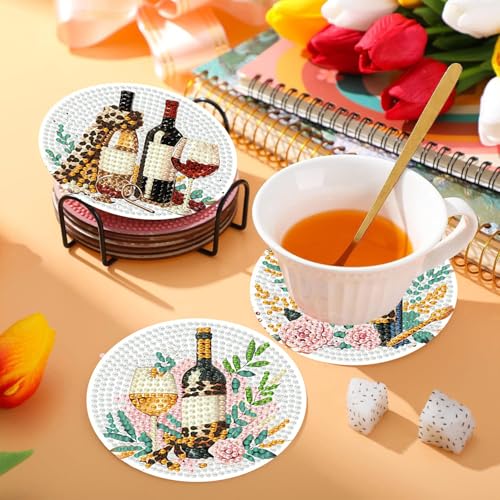 8 Pcs Wine Glass Diamond Art Coasters Kit 4X4 Inch - color: Wine Glass