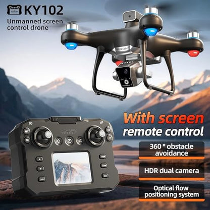 KY102 Drone with Screen Controller with SD card, 2 batteries. (2 batteries - Black) - color: 2 batteries - Black