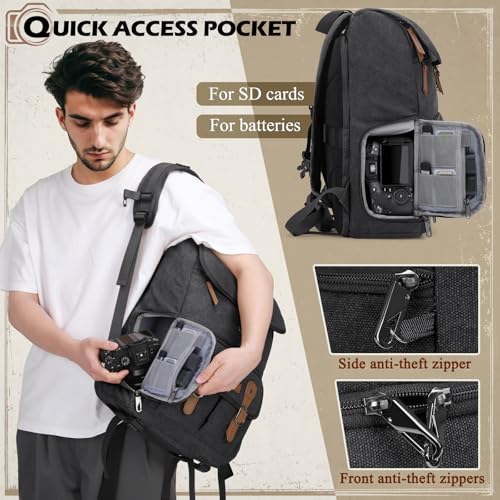RAINSMORE Camera Backpack, DSLR SLR Mirrorless Camera Bag for Photographer - color: Black