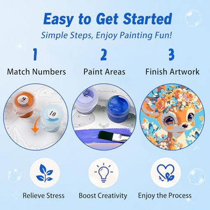 AUKELHJ Paint by Numbers Kit for Kids with Frame, Deer, 8X8 inch - color: 12-Deer