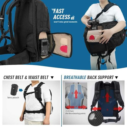 Waterproof DSLR Camera Backpack with 17" Laptop Compartment, Rain Cover - size: 17L