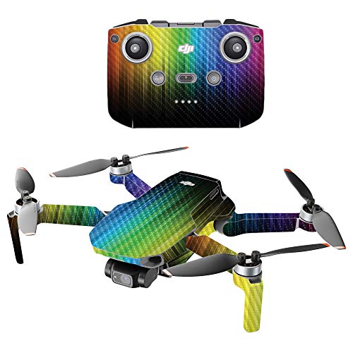 MIGHTY SKINS Carbon Fiber Compatible with DJI Mini 2 Portable Drone - Rainbow Streaks Protective, Durable Textured Carbon Fiber Finish Easy to Apply Made in The USA - color: Rainbow Streaks
