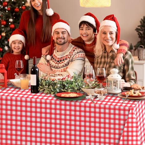 3 Pcs Red Gingham Tablecloths, Checkered Party Table Covers 54x108 Inch - color: Red and White