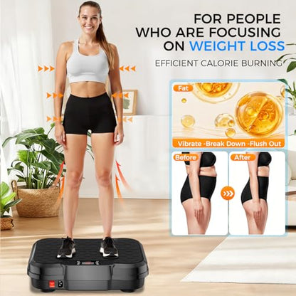 Vibration Plate Exercise Machine,Vibration Plate for Lymphatic Drainage Power Vibration Plate Machine Support 450 Lbs 250 Adjustable Speeds,Vibrating Plate Shake Plate Weight Loss - color: Black