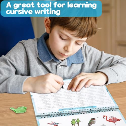 gisgfim Grooved Cursive Handwriting Workbook Magic Reusable Grooved Cursive Handwriting Practice Guided Tracing with Disappearing Ink Pens for Beginners Kids Learning Activities Supplies (Reading) - style: Reading