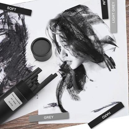 24 Pcs Compressed Charcoal Sticks, 25 Pcs Willow Charcoal Sticks Pencils for Sketching, Drawing, and Shading
