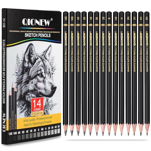 Qionew Professional Sketching Pencil for Drawing,14 Pack, Graphite Pencils