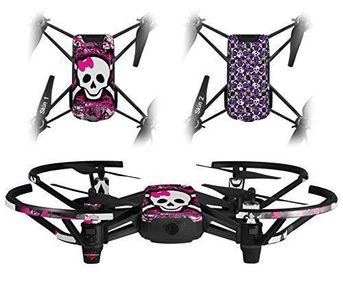 Skin Decal Wrap 2 Pack Compatible with DJI Ryze Tello Splatter Girly Skull Drone NOT Included