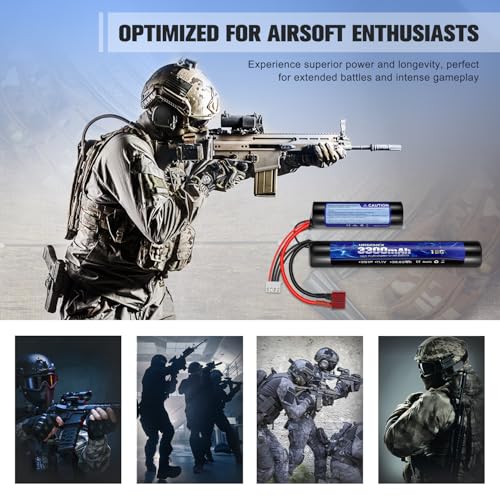 Airsoft Battery 3300mAh High Capacity 11.1V Nunchuck RC Battery with Dean-Style T Plug & Mini Tamiya Cable 3S Butterfly Stick Airsoft Li-Ion Fit for aeG AK47 M4 MP5 and Most Airsoft Gun Rifle