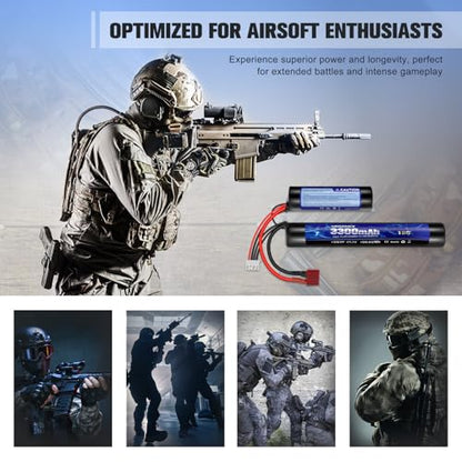 Airsoft Battery 3300mAh High Capacity 11.1V Nunchuck RC Battery with Dean-Style T Plug & Mini Tamiya Cable 3S Butterfly Stick Airsoft Li-Ion Fit for aeG AK47 M4 MP5 and Most Airsoft Gun Rifle