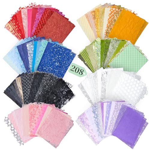 Scrapbook Supplies 208 Sheets Textured Scrapbooking Papers with Mesh Fabric - color: 8 Colors-5.9x4.7 Inch