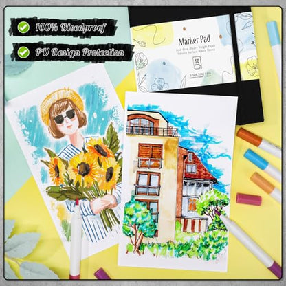 Marker Paper Pad 5.5 × 8.5 in, 50 Sheets, Spiral Bound, 120gsm - size: 5.5×8.5 Inch (50 Sheets )