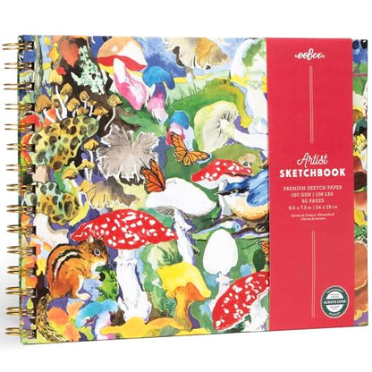 eeBoo Mushrooms Spiral Bound Sketchbook, 80 Pages, 9.5" x 7.5" - style: Mushrooms