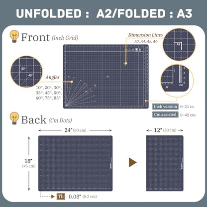iMAT Flip Cutting Mat Note A2, Foldable, Double-Sided, Navy Blue - color: Navy Blue