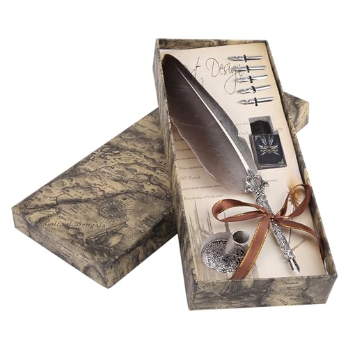 Feather Pen 10.63in Quill and Ink Bottle Set (Without Ink)