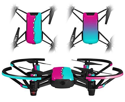 Skin Decal Wrap 2 Pack Compatible with DJI Ryze Tello Ripped Colors Hot Pink Neon Teal Drone NOT Included
