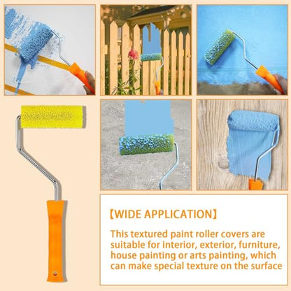 12 Pcs Textured Paint Roller Covers with 2 Frames Set, 4 inch - size: 4",12pcs+2frame