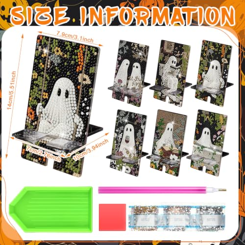 Saillong 6 Pcs Halloween Ghost Diamond Painting Phone Holder, Full Drill - style: Halloween Ghost