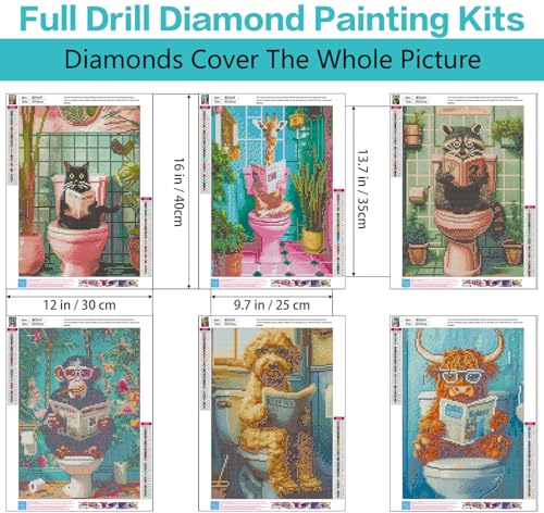 Axquilon 6 Pack Funny Animals Diamond Art Kits for Adults 12x16 inch - color: 6 Pack Animals
