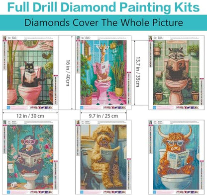 Axquilon 6 Pack Funny Animals Diamond Art Kits for Adults 12x16 inch - color: 6 Pack Animals