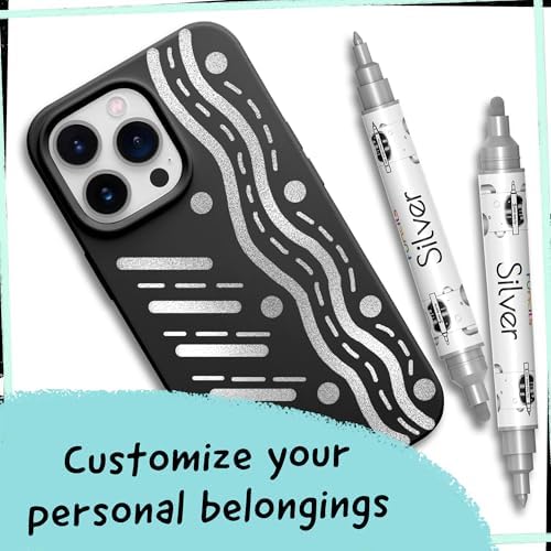 4 Metallic Silver Paint Pen, Acrylic (Dual Tip) - Fine Tip & Medium - color: Silver