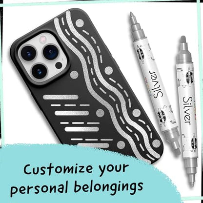 4 Metallic Silver Paint Pen, Acrylic (Dual Tip) - Fine Tip & Medium - color: Silver
