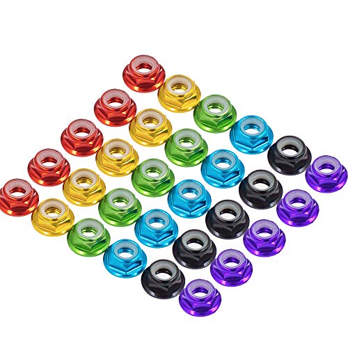 30pcs FPV M5 Nuts CW Self-Locking Lock Nuts Flanged Nylon Insert Aluminum Alloy for FPV Parts Quadcopter Motor Prop Adapter RC Racing Drone (6 Colors) - color: MIX, size: M5