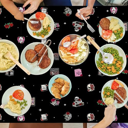 3Pcs Dark Romance Party Tablecloths Skull Rose Table Decoration - color: Dark Romance