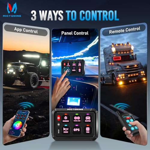 MICTUNING P1Y 6 Gang Switch Panel, Remote and APP Control, Up to 230FT - size: RGB 6 Gang(APP+Remote Control)