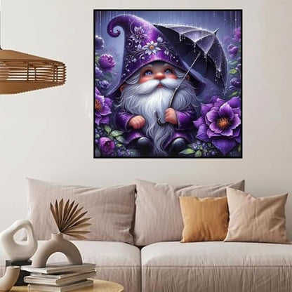 Gnome Diamond Art Kits for Adults,Diamond Painting Kit 14x14IN - color: Purple Gnome
