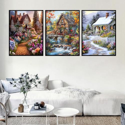 Ekuxom 3 Pack Landscape Paint by Numbers Kit for Adults on Canvas - color: Landscape-3pack