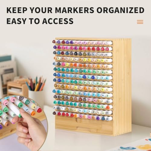 AUTOARK Natural Bamboo Marker Organizer with Drawer, AHK-065 - size: 182 Markers