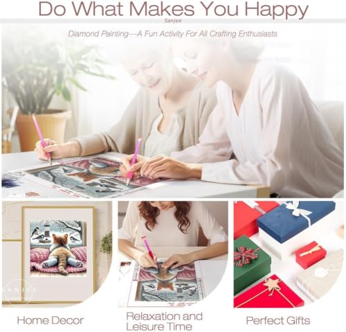 Sanjee Cat Diamond Art Painting Kits for Adults, Round Full Drill, 12x12In
