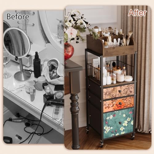 Makeup Organizer Cart with Drawers Make up Organizers for Vanity - color: Flower