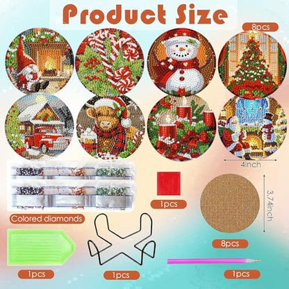 ijbnhd 8 Pack Christmas Diamond Art Coasters Kits with Holder4x4 inch - color: Christmas-2