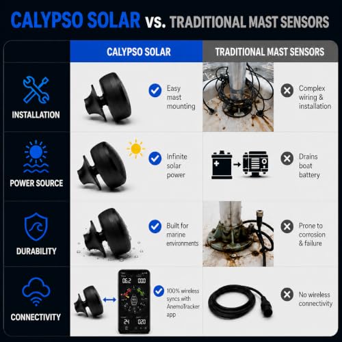 Calypso Instruments Solar Ultrasonic Anemometer — Self-Charging Bluetooth Wind Meter for Sailing, Hunting & Outdoors | Pocket Size | Free App | iOS, Android & Garmin