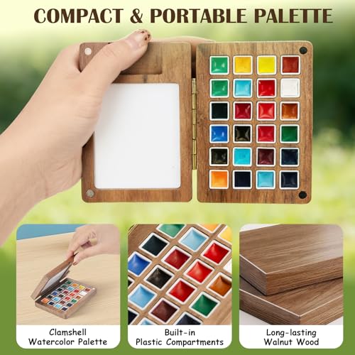 Mini Watercolor Paint Set, 24 Colors Travel Watercolor Set - color: Grey