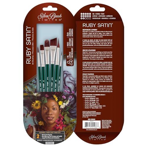 Silver Brush Limited Ruby Satin Variety Oil and Acrylic Brush Set, 6pc - color: Variety Set, size: 6 Pc