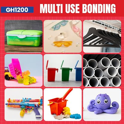 GH1200 (2-in-1) Super Glue for Plastic with Brush Applicator & Nozzle - Fast Setting Plastic Glue Heavy Duty for Solid Bonds, DIY & More, Crystal Clear & No Stain Glue