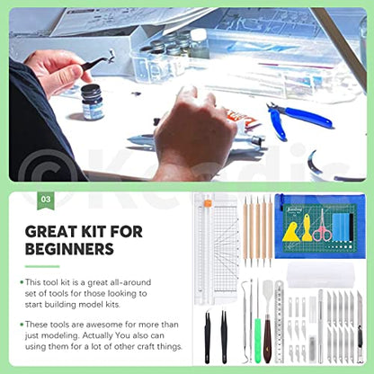 Keadic 31Pcs Professional Model Tools Compatible with Vinyl Weeding Tool Includes Paper Trimmer Cutting Board Utility Knife with Blades, Hobby Building Tools Craft Set