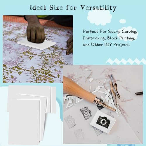 Frienda 40 Pcs Rubber Carving Blocks Linoleum Block 4"x6", White - color: White