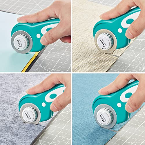 Headley Tools Rotary Cutter Set - 45mm Fabric Cutter, 5 Extra Rotary Blades,12"x12" Rotating Cutting Mat, Ideal for Crafting, Sewing, Patchworking,Turquoise