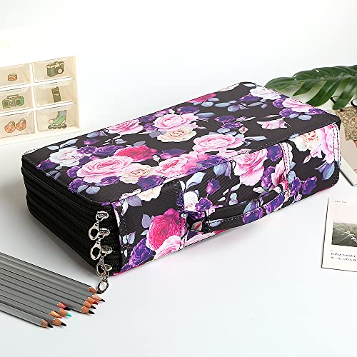 300 Slots Pencil Case 4-Layer Zipped Holder w/Handle - color: Purple Rose, size: 300