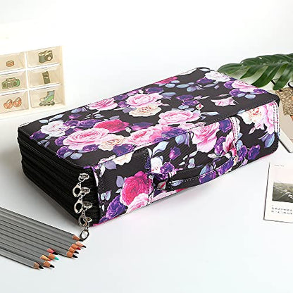 300 Slots Pencil Case 4-Layer Zipped Holder w/Handle - color: Purple Rose, size: 300
