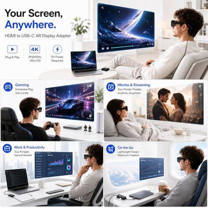Guermok HDMI to USB C Video Display Adapter, 4.9ft AR Glasses Hub, 4K@60Hz - color: Black, size: 4.9FT