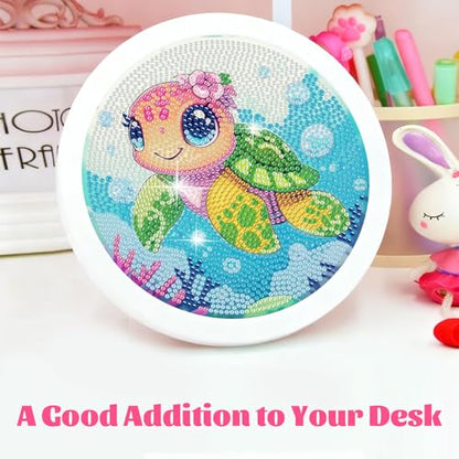 Gemozaic Sea Turtle Diamond Art Kits for Kids Ages 6-8-12, Round Frame - color: CC1022