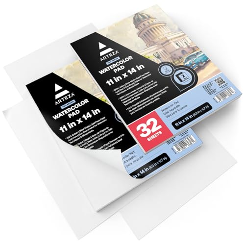 ARTEZA Watercolor Paper Pads, 11 x 14 in, Cold Press, 2 Pack, 64 Sheets